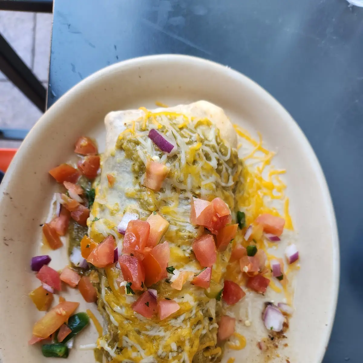 Snooze Breakfast Burrito with Green Chili Sauce