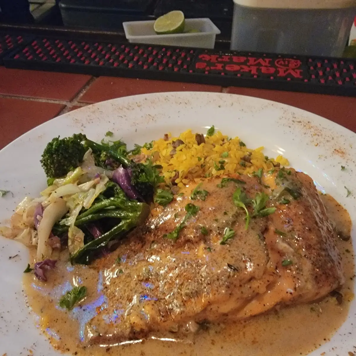 Salmon with Mashed Potatoes and Veggies