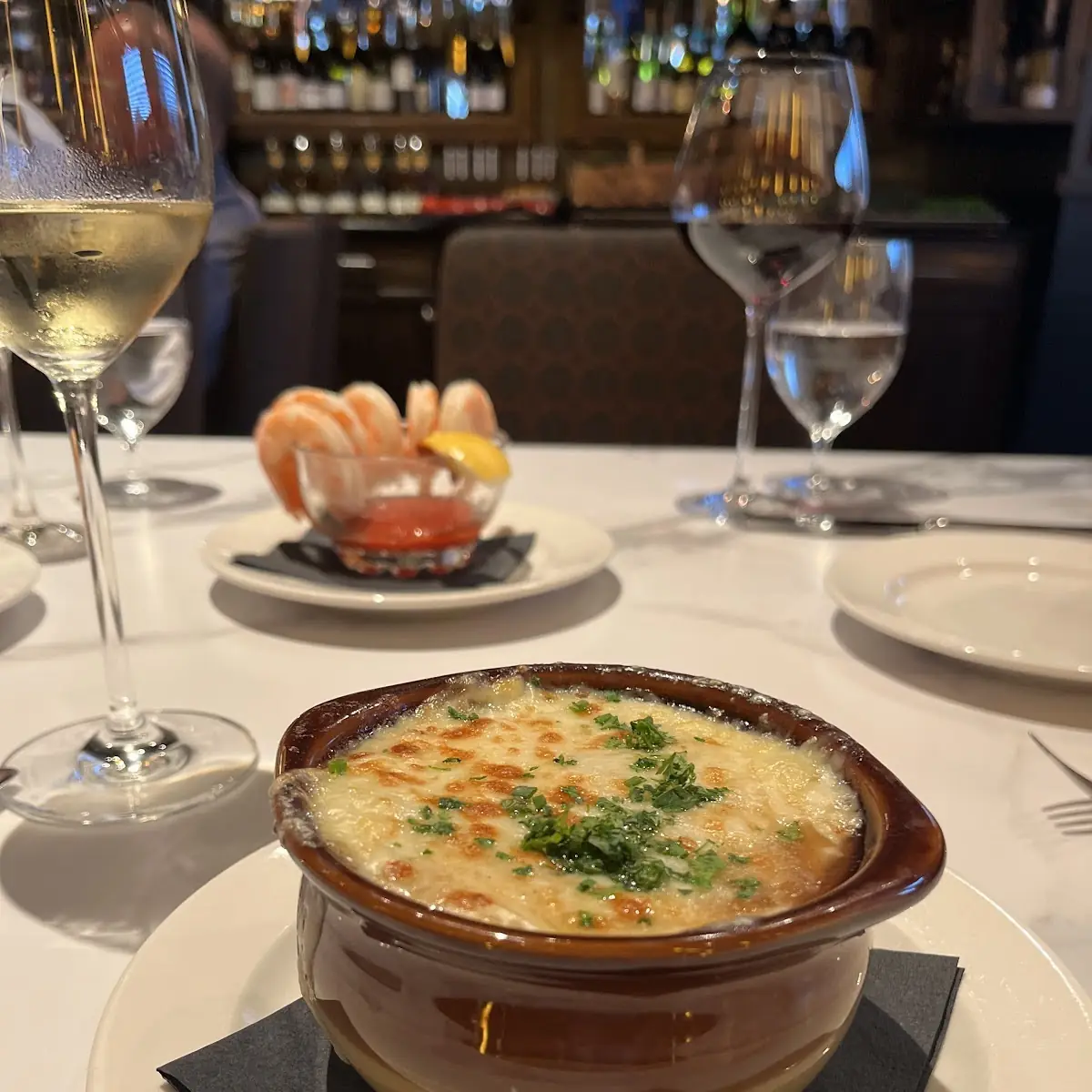French Onion Soup and Shrimp Cocktail