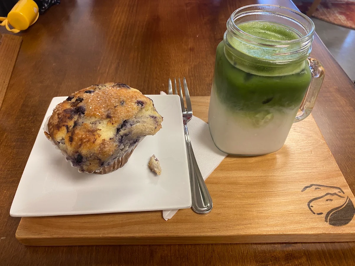 Blueberry Muffin and Matcha Latte