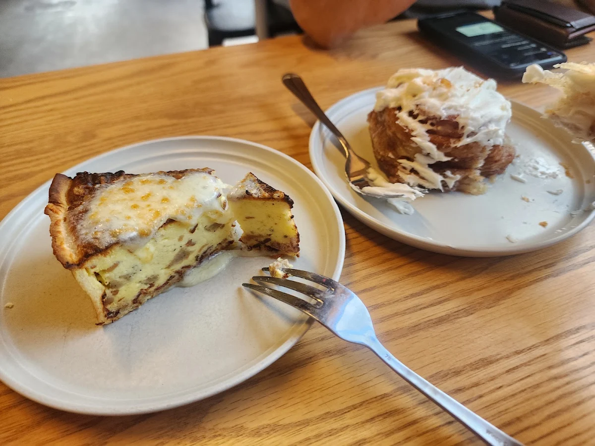 Sausage Quiche and Cinnamon Roll
