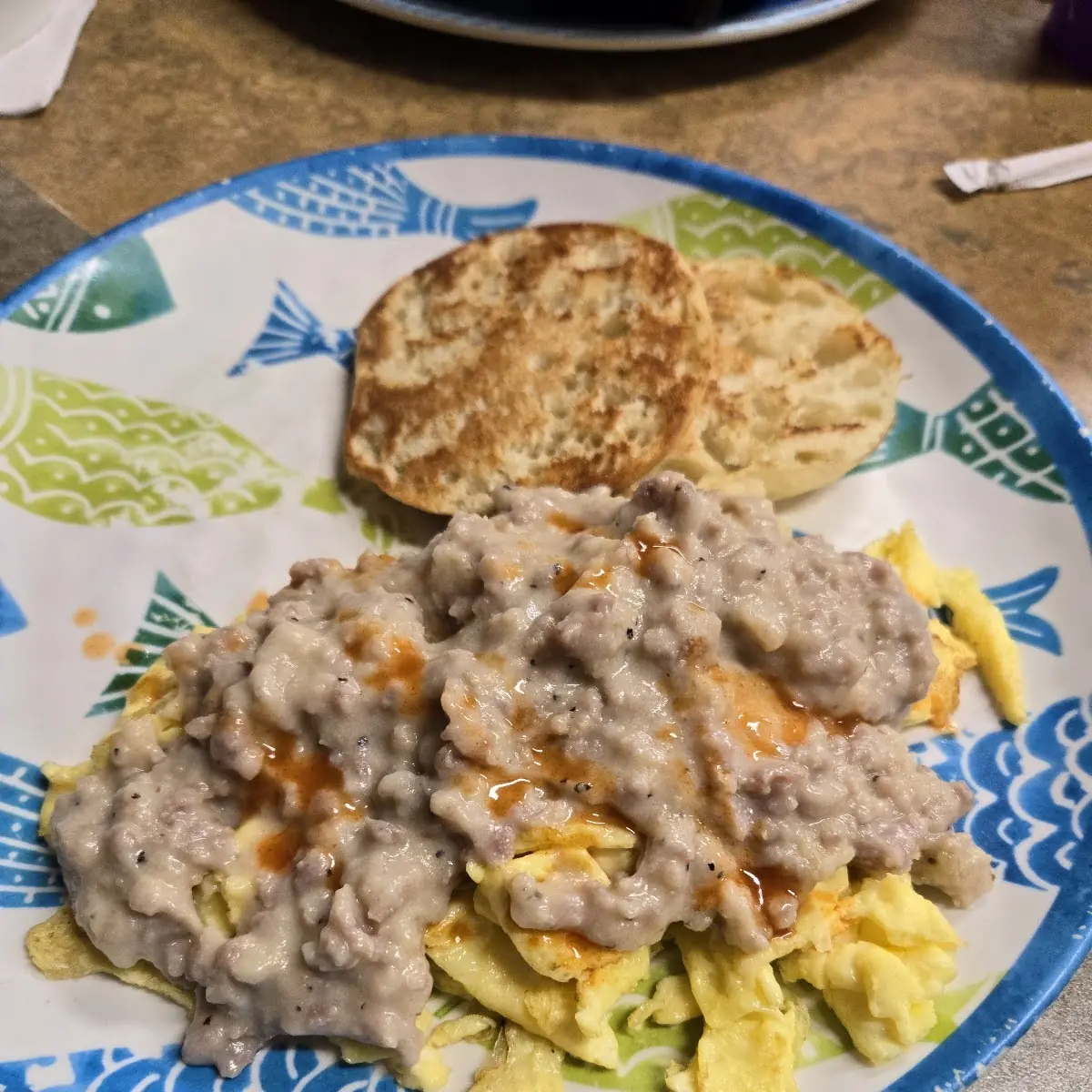 Sausage Gravy on Scrambled Eggs