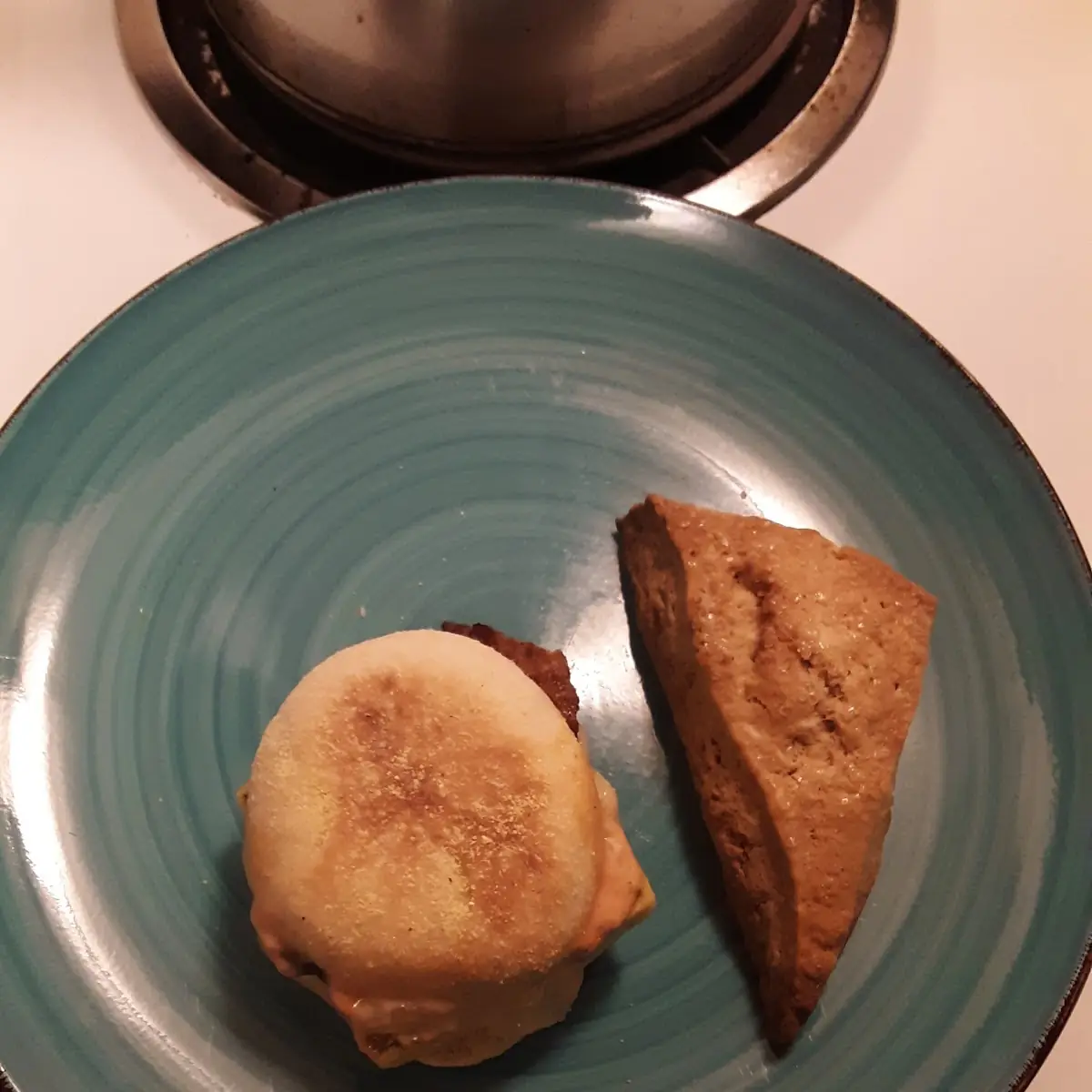 Breakfast Sandwich and Cinnamon and Honey Scone