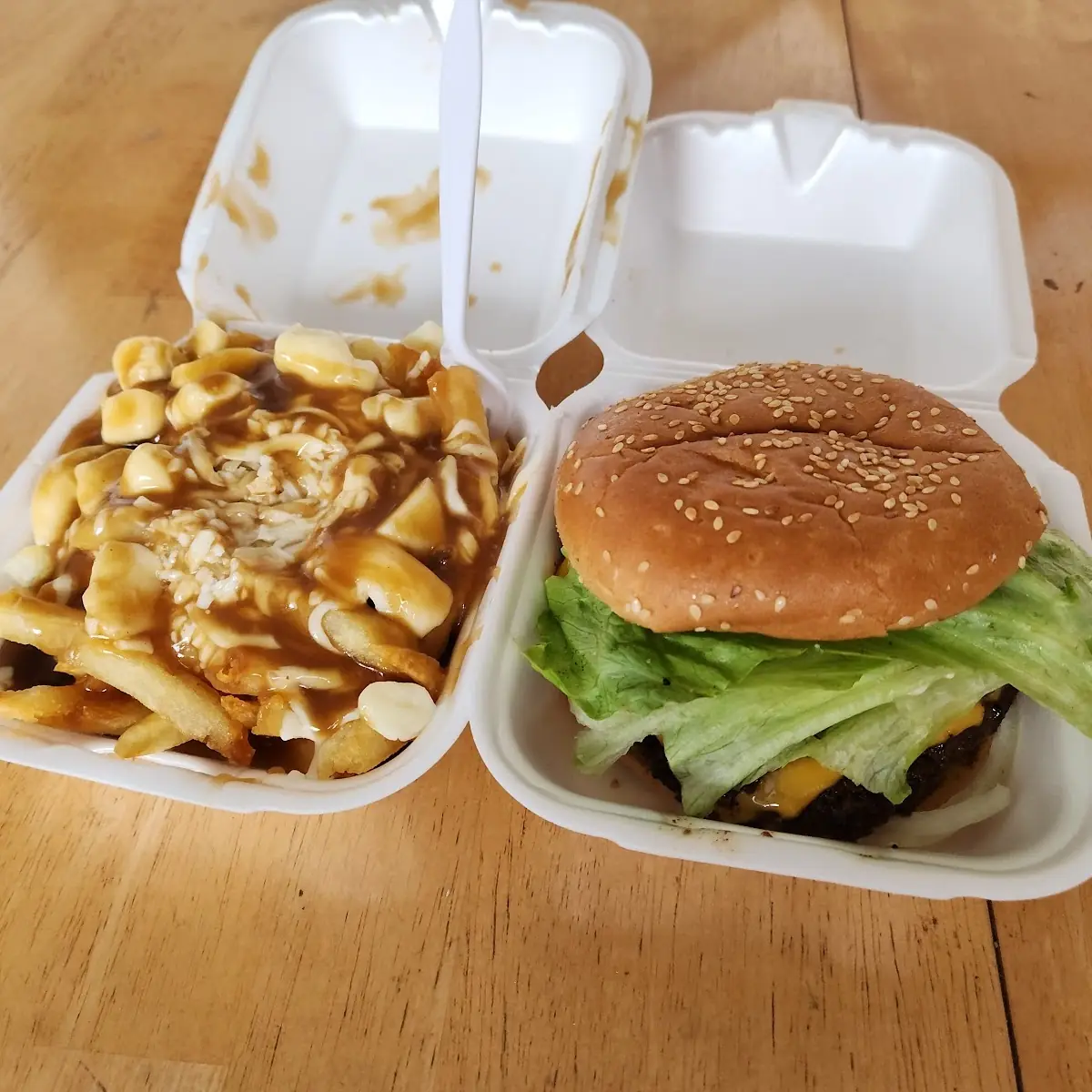 Bacon Cheeseburgerwith Poutine Mixed, Niko's Place