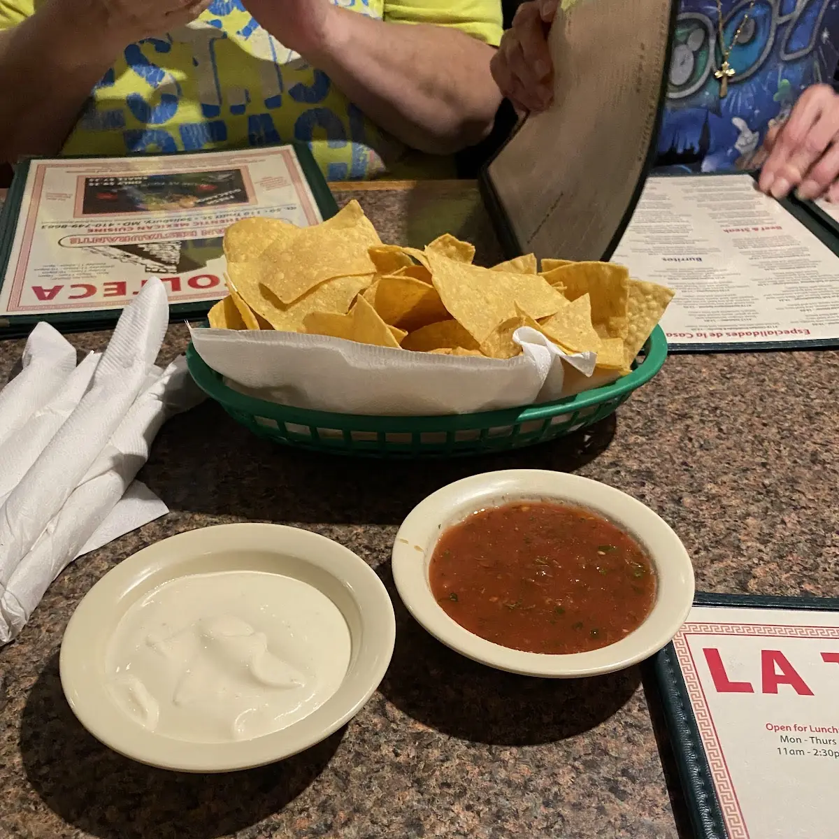 Chips Salsa and White Sauce