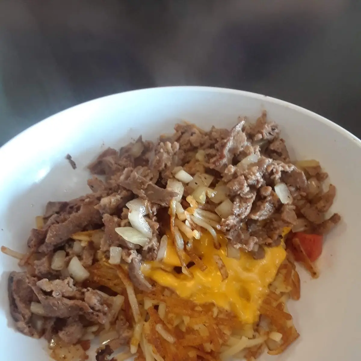 Hash Browns with Philly Cheese Steak
