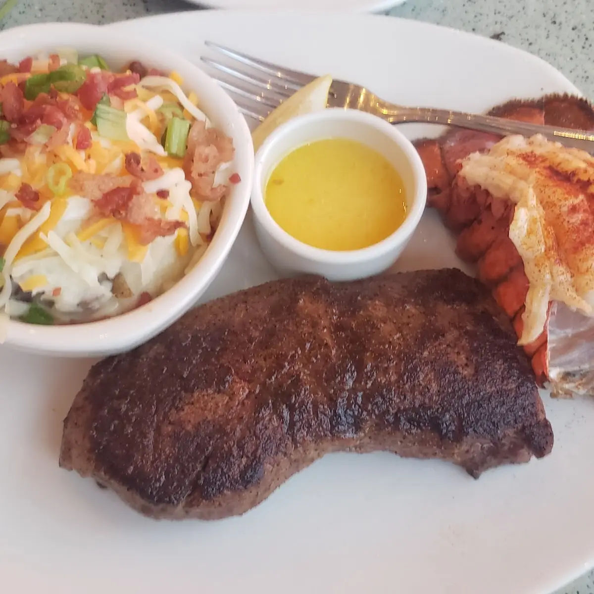 Lobster Tail with Loaded Mashed Potatoes