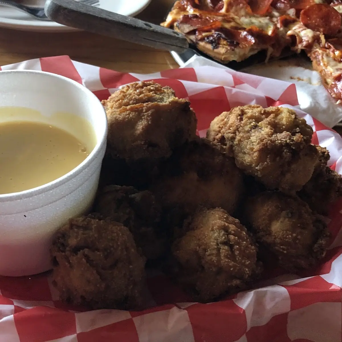Fried Mushrooms with Beer Cheese Sauce