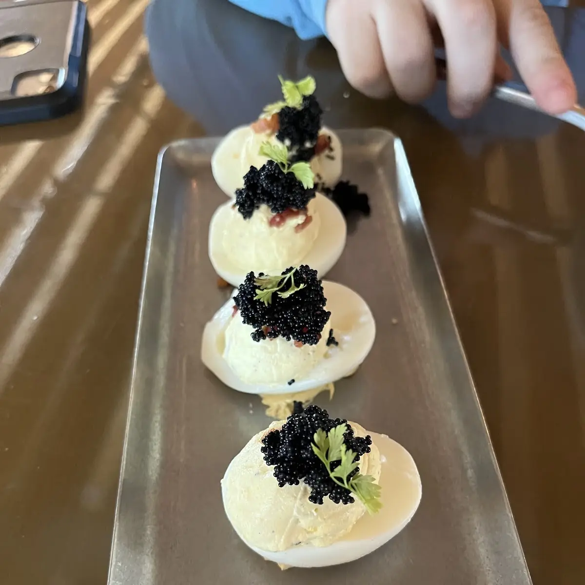 Deviled Eggs with Pancetta and Caviar