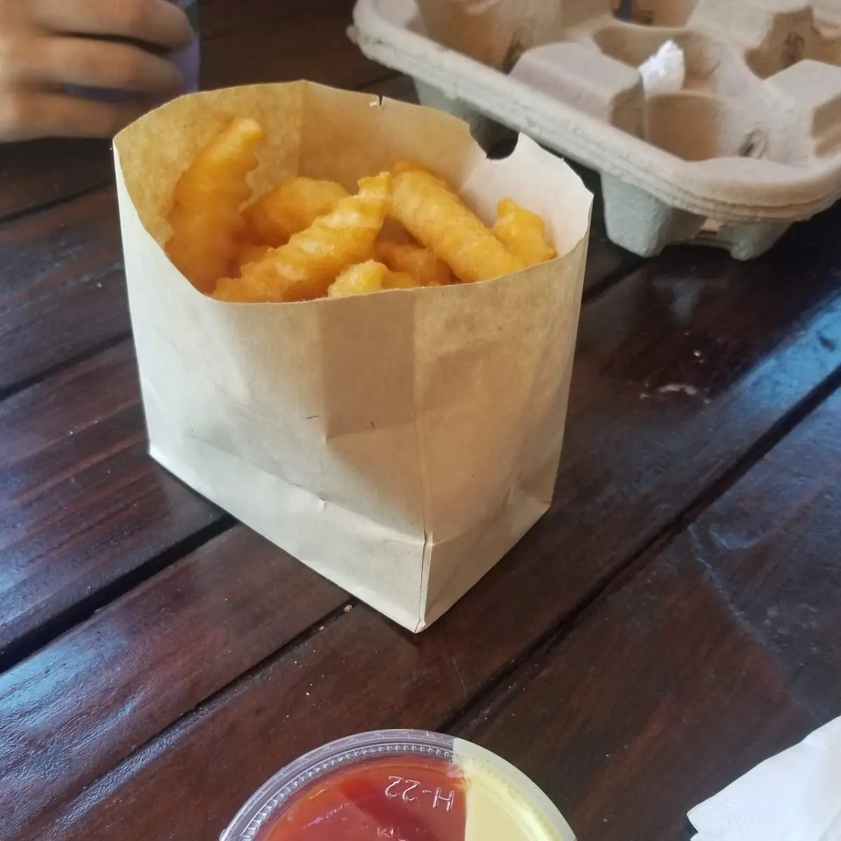 French Fries with Ketchup Mustard Dip