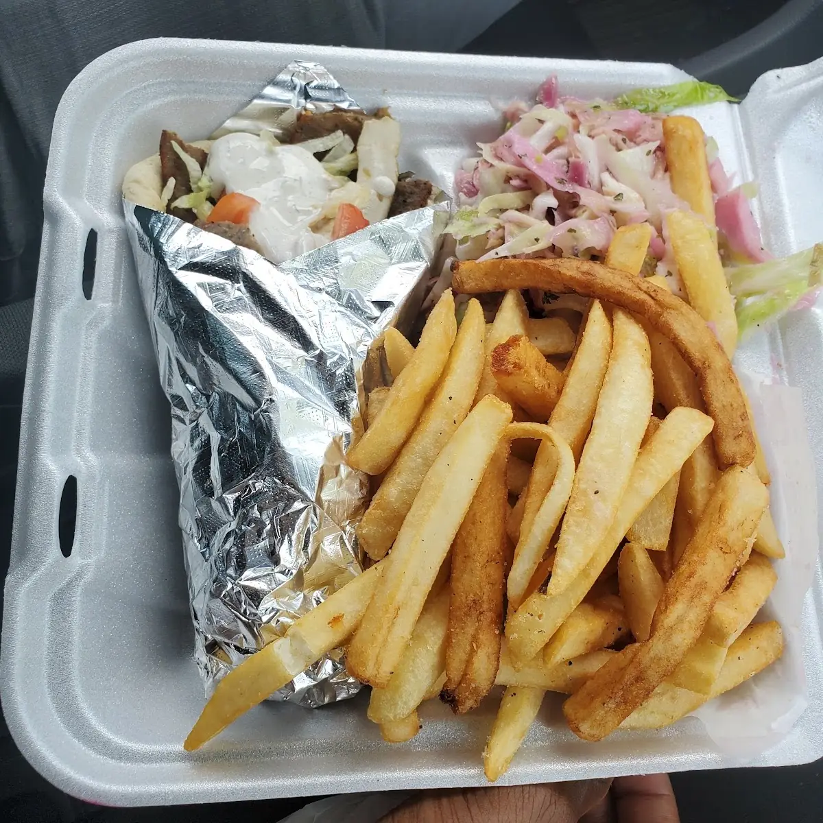 Gyro with Fries and Cabbage Salad