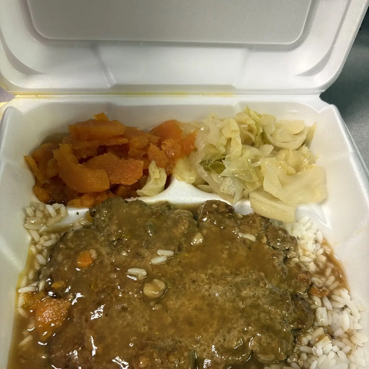Salisbury Steak Rice Cabbage & Sweet Potatoes