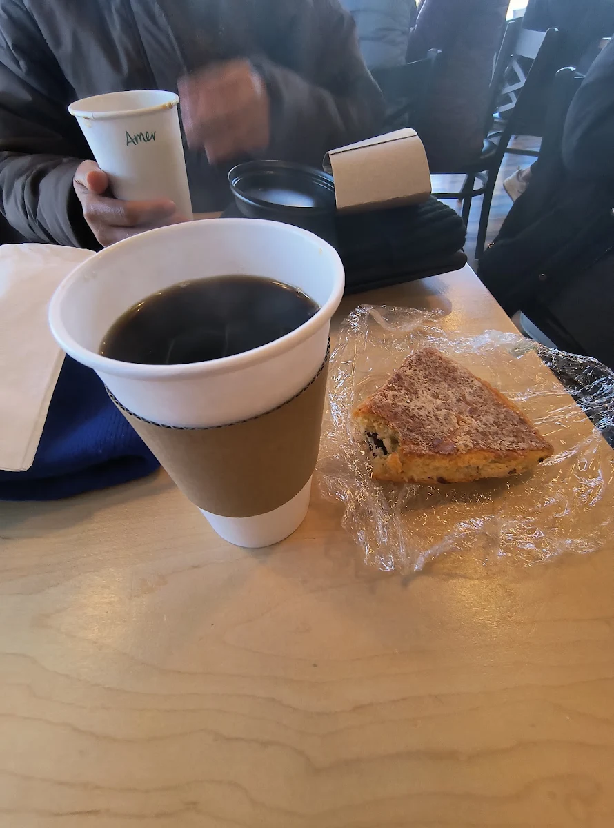 Dark Roast Drip Coffee and Chocolate Chip Scone