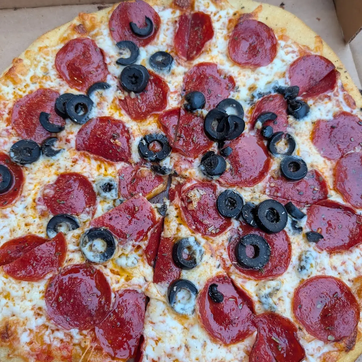 Pepperoni and Black Olive Pizza