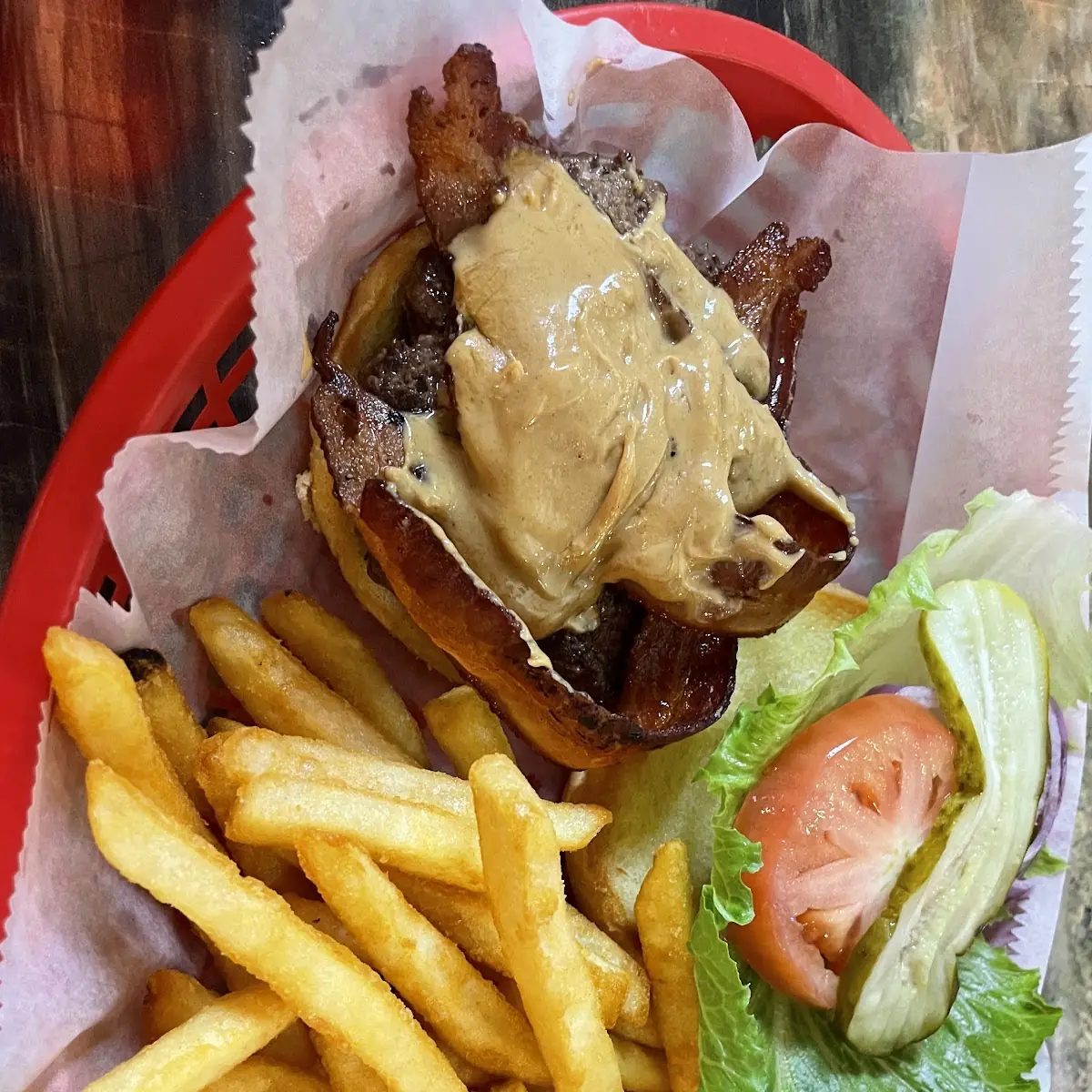 Peanut Butter Bacon Burger and Fries