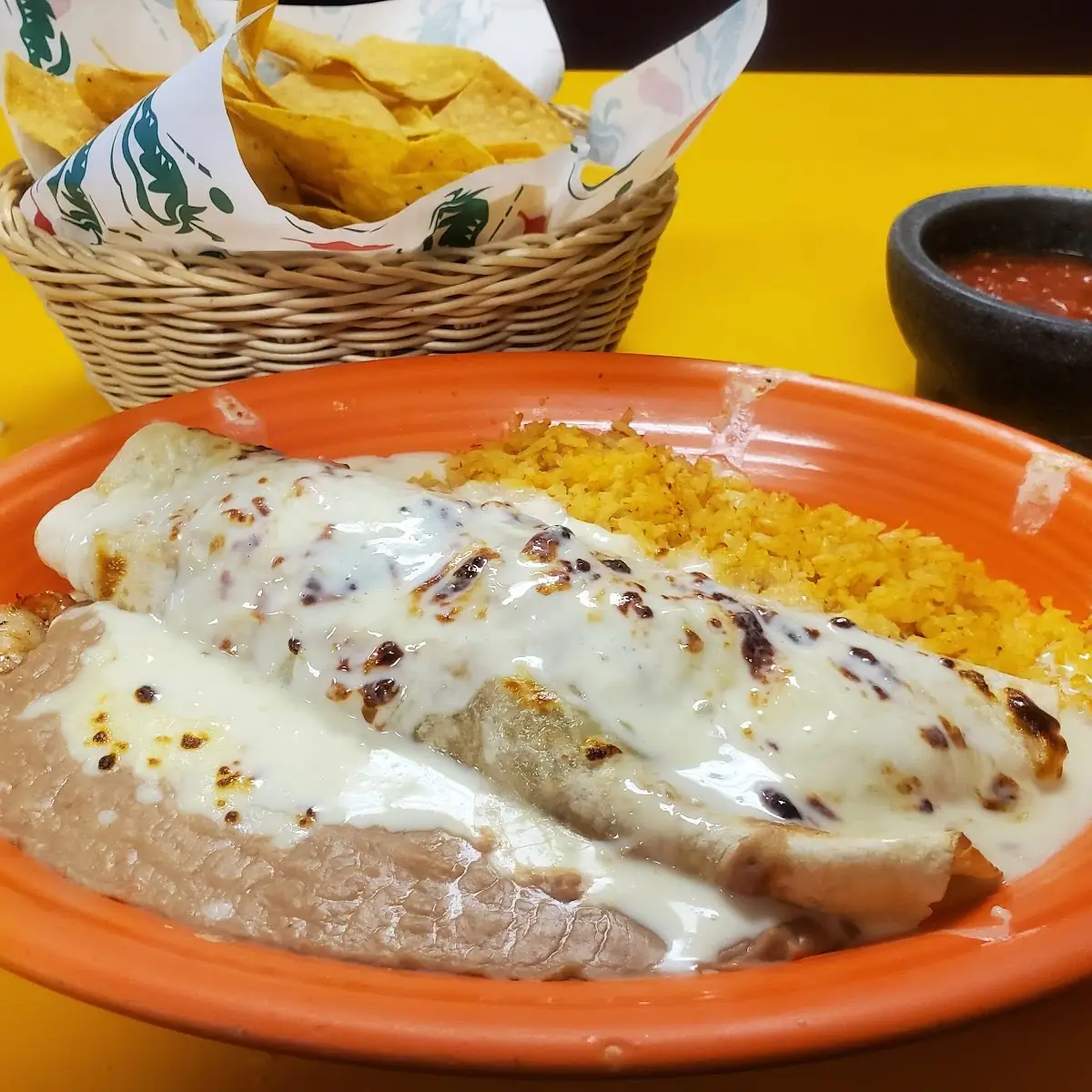 One Chile Relleno One Taco Rice and Beans
