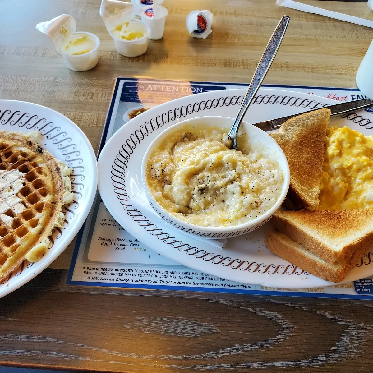Waffle Eggs w Cheese & Grits
