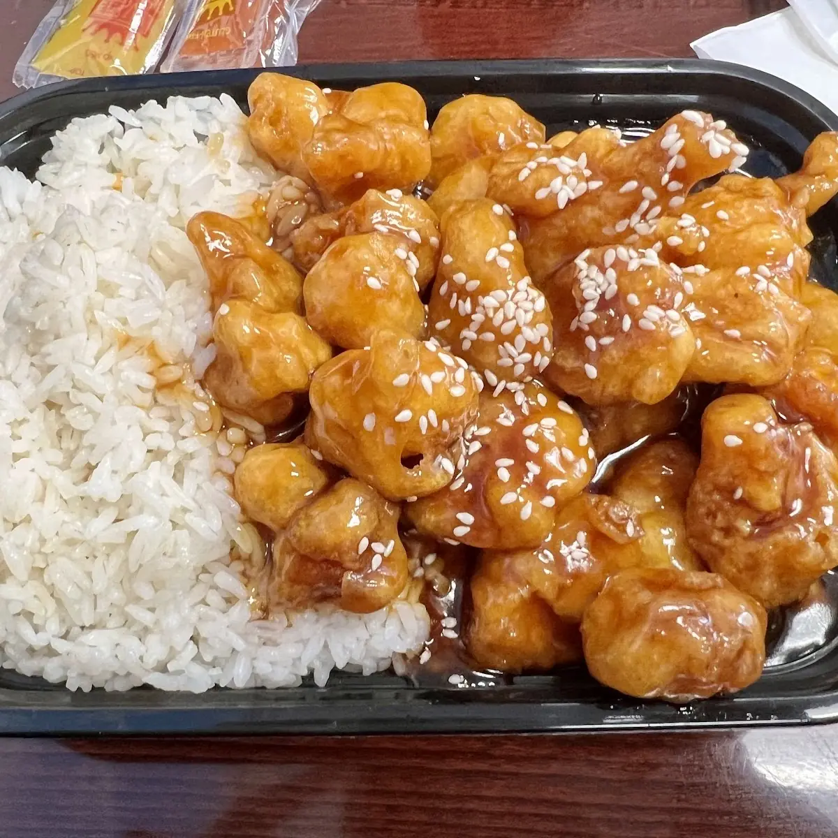 Sesame Chicken White Rice Egg Roll
