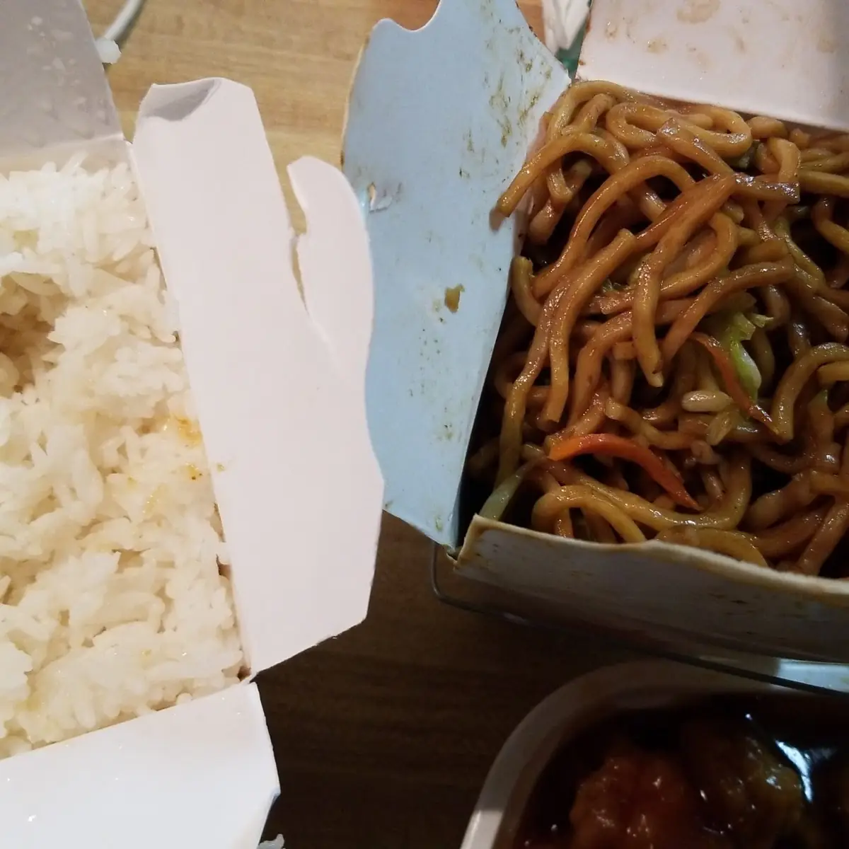 Shrimp Lo Mein and White Rice