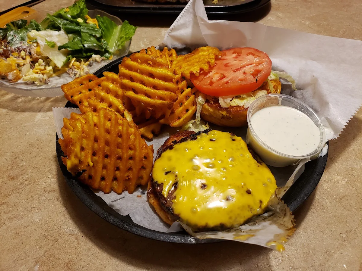 Cheeseburger and Waffle Fries