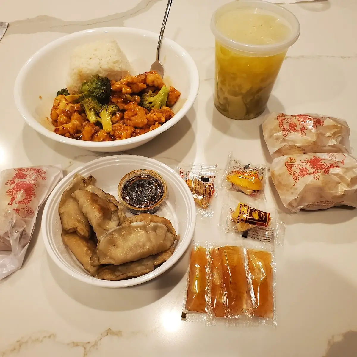 General TSO's Chicken Fried Dumplings Egg Drop Soup