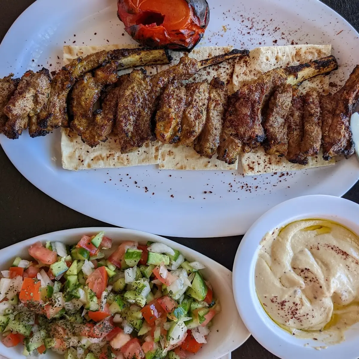 Lamb Rack Veggies Instead of Rice Salad Hummus
