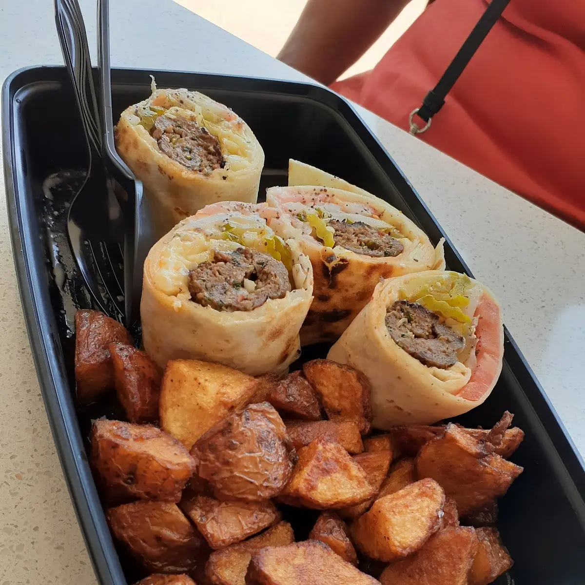 Lamb Kabob Wrap w Roasted Potatoes