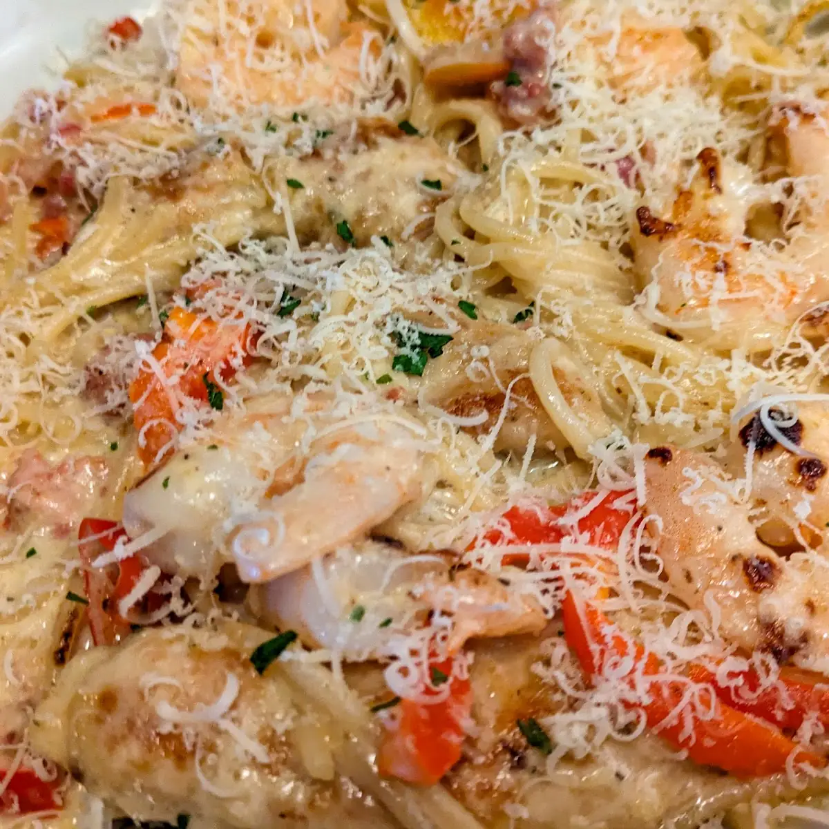 Chicken and Shrimp Carbonara Pasta