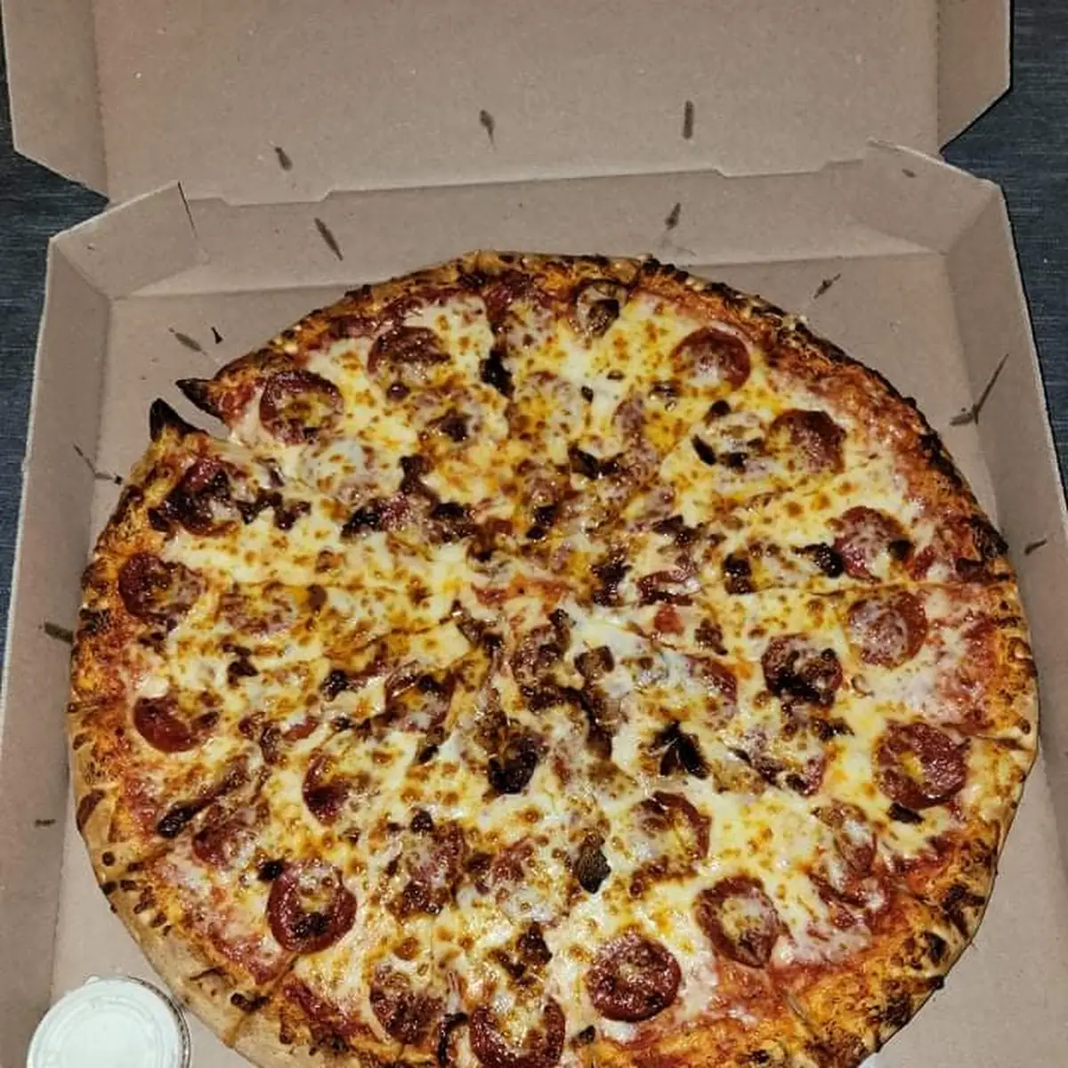Pepperoni Pizza with Bacon and Extra Cheese on Top