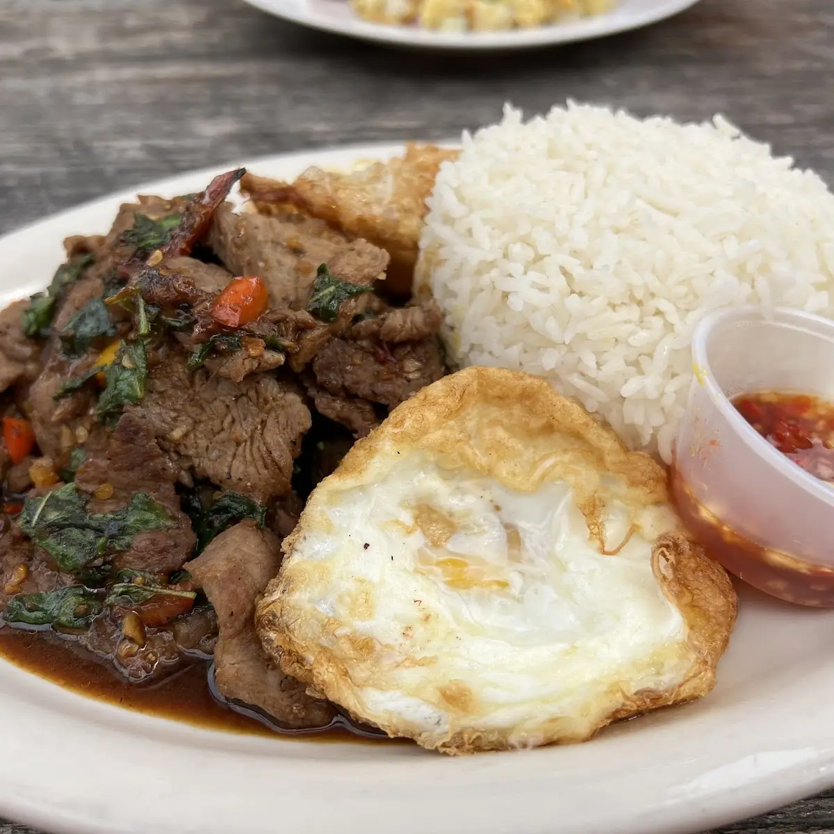 Stir Fried Basil with Minced Beef and a Fried Egg
