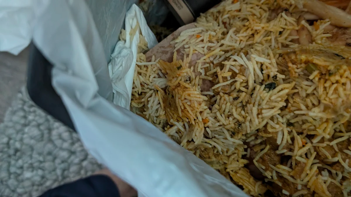 Stale Chicken Biryani in Trash