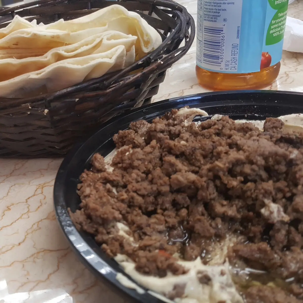 Hummus Topped with Ground Beef