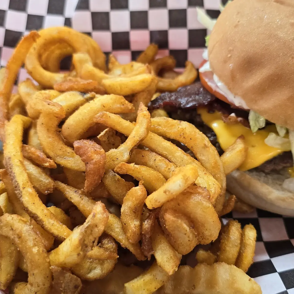 Bacon Cheeseburger with Curly Fries