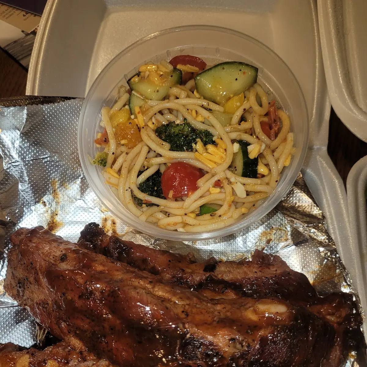 BBQ Pork Ribs with Spaghetti Salad