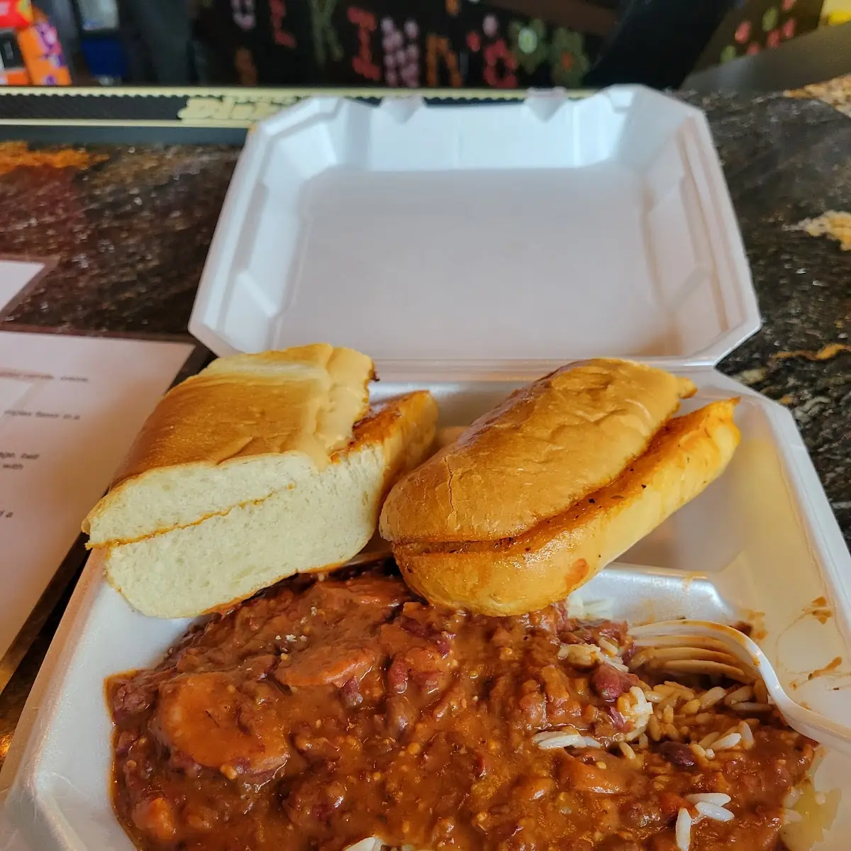Red Beans and Sausage on Rice with Garlic Bread