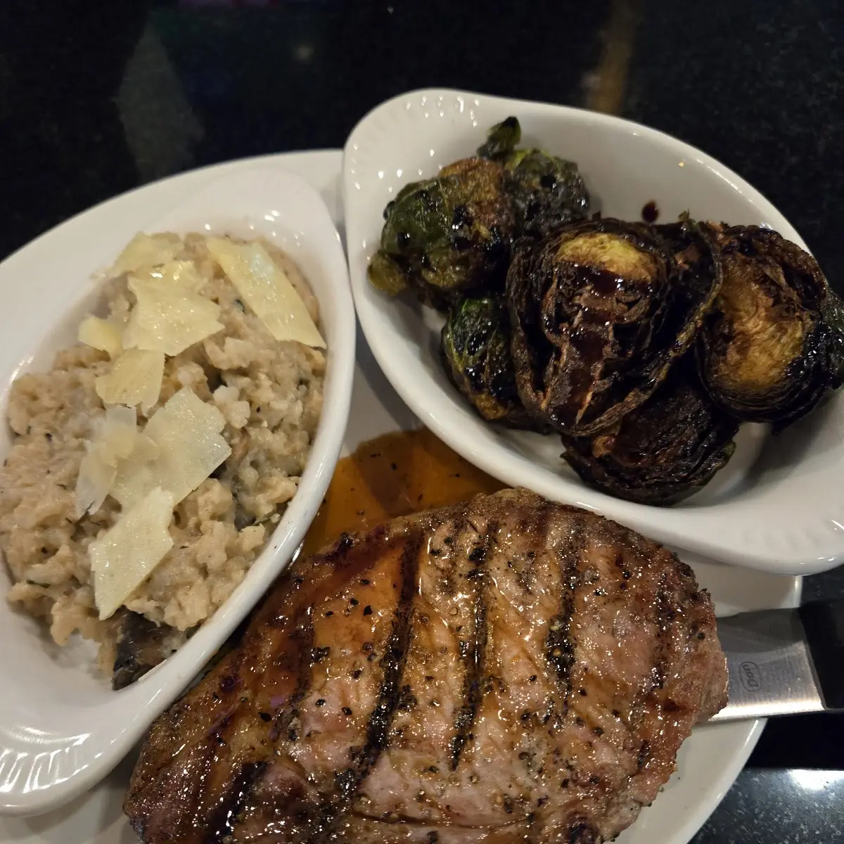 Pork Chop with Brussel Sprouts and Risotto