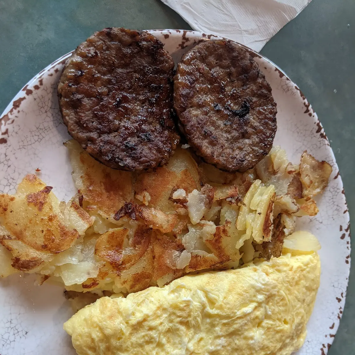 Cheese Omelette with Sausage and Potatoes