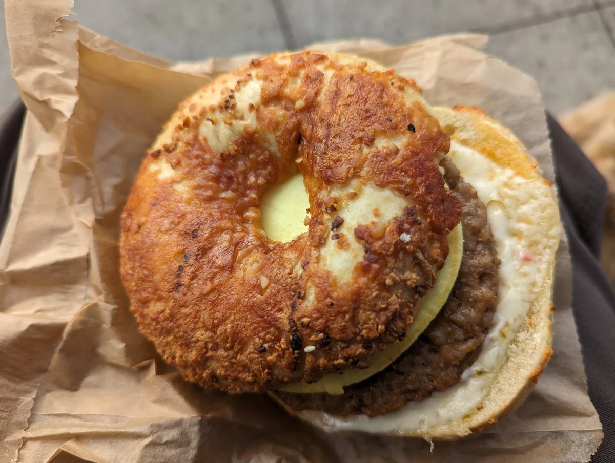 Garlic Parmesan Sausage Egg and Cheese Bagel