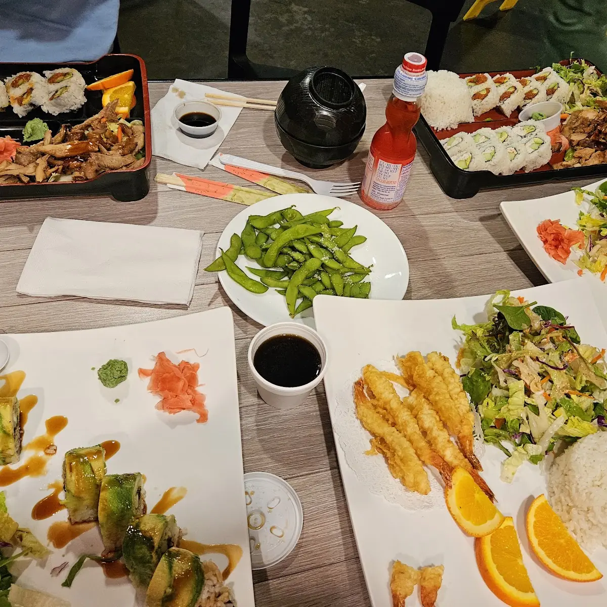 Caterpillar Roll Bento Box Shrimp Tempura Dynamite Roll Edamame