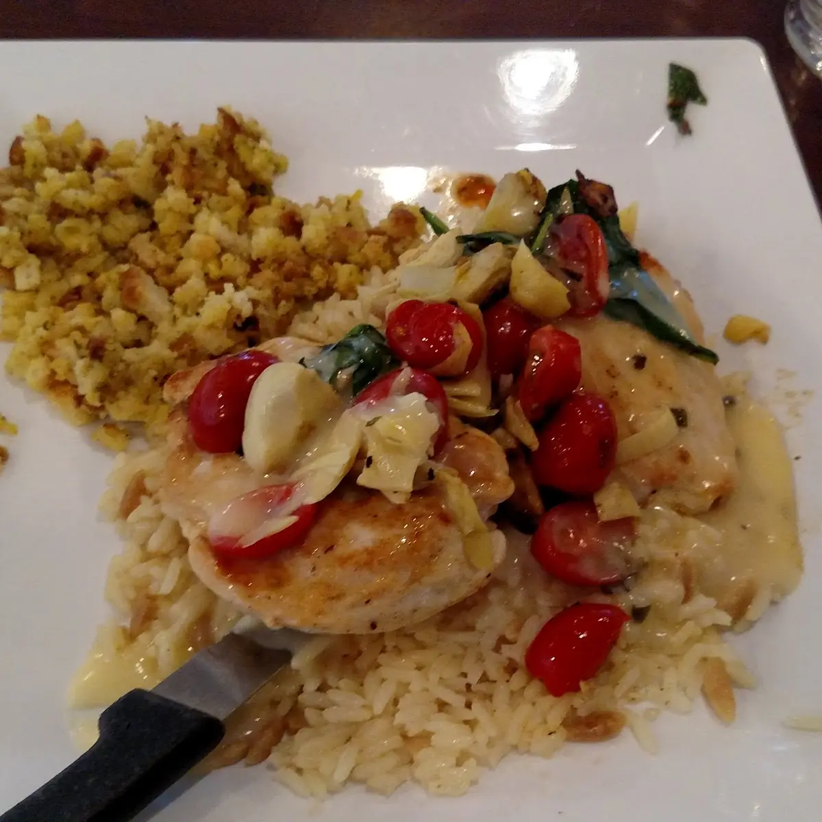 Lemon Artichoke Chicken with Cornbread Stuffing