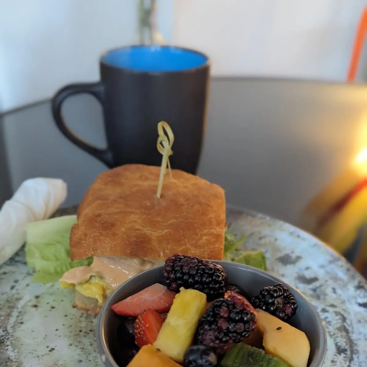 Breakfast Sandwich and Fruit Cup