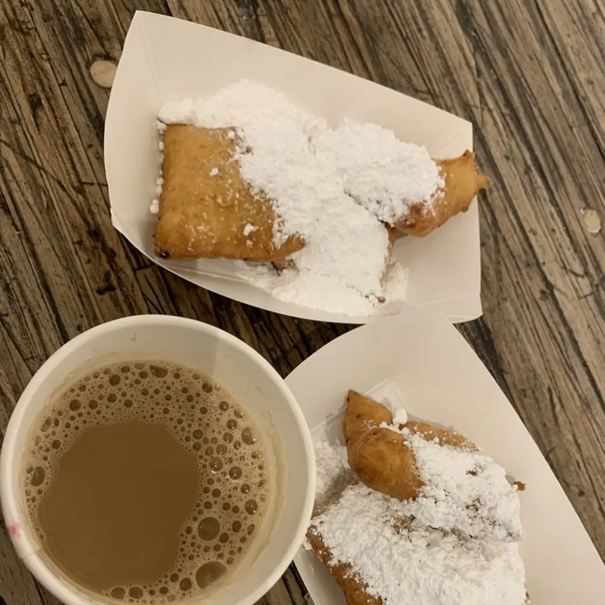 Beignets with Cinnamon Syrup and King Cake Syrup