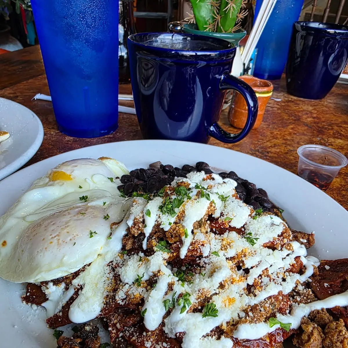 Chilaquiles with Refried Beans and Eggs