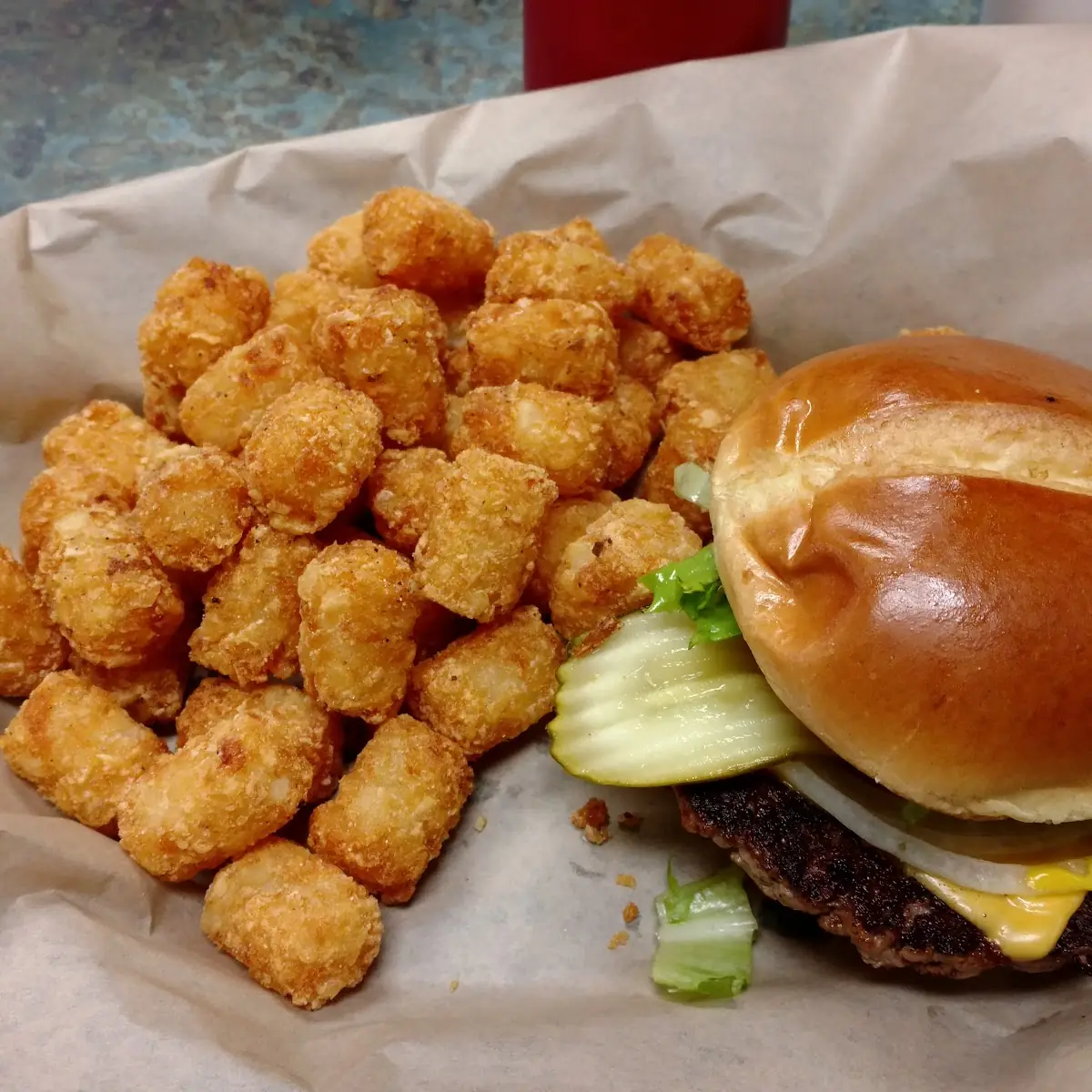 Bacon Cheeseburger and Tater Tots