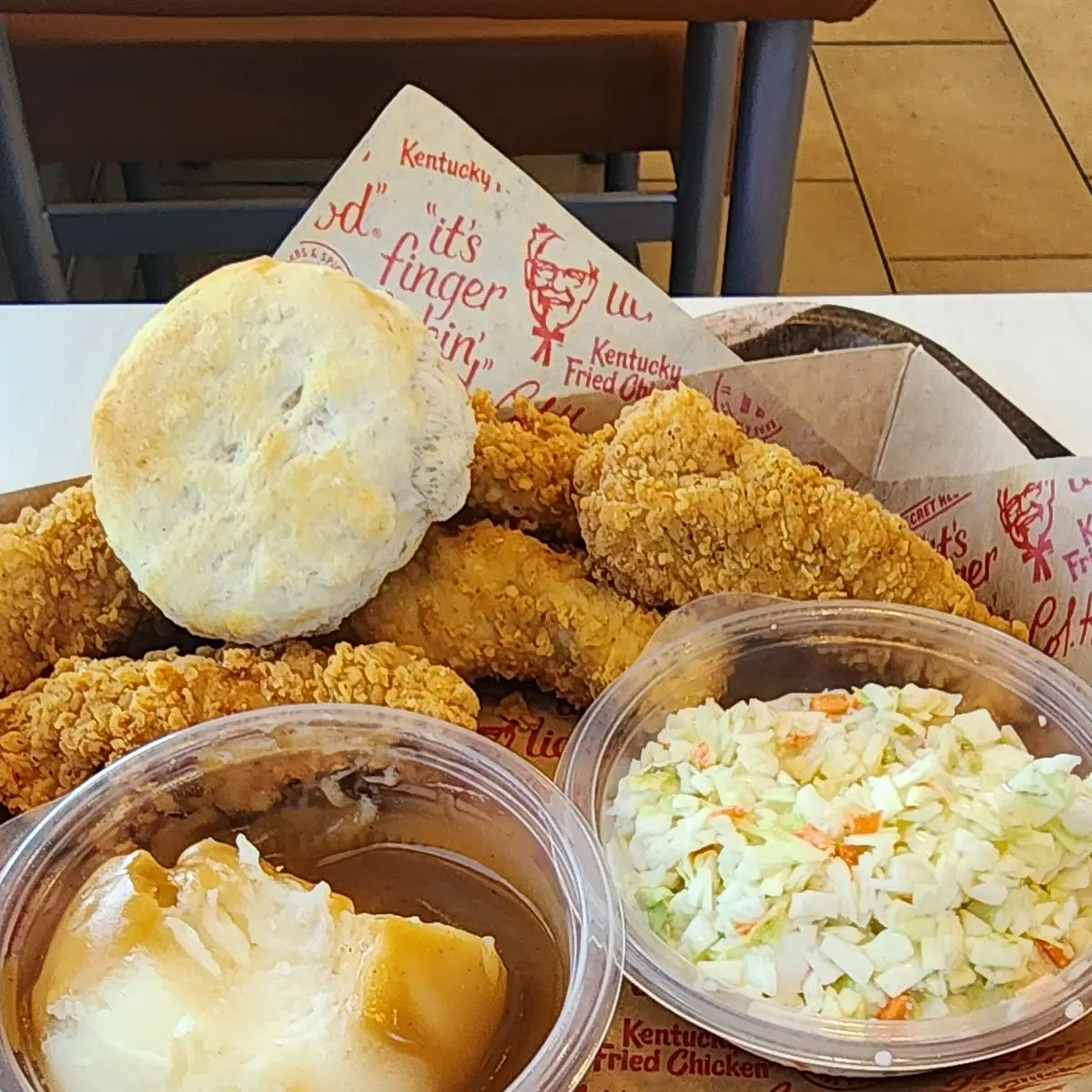 Chicken Tenders Coleslaw Mashed Potatoes