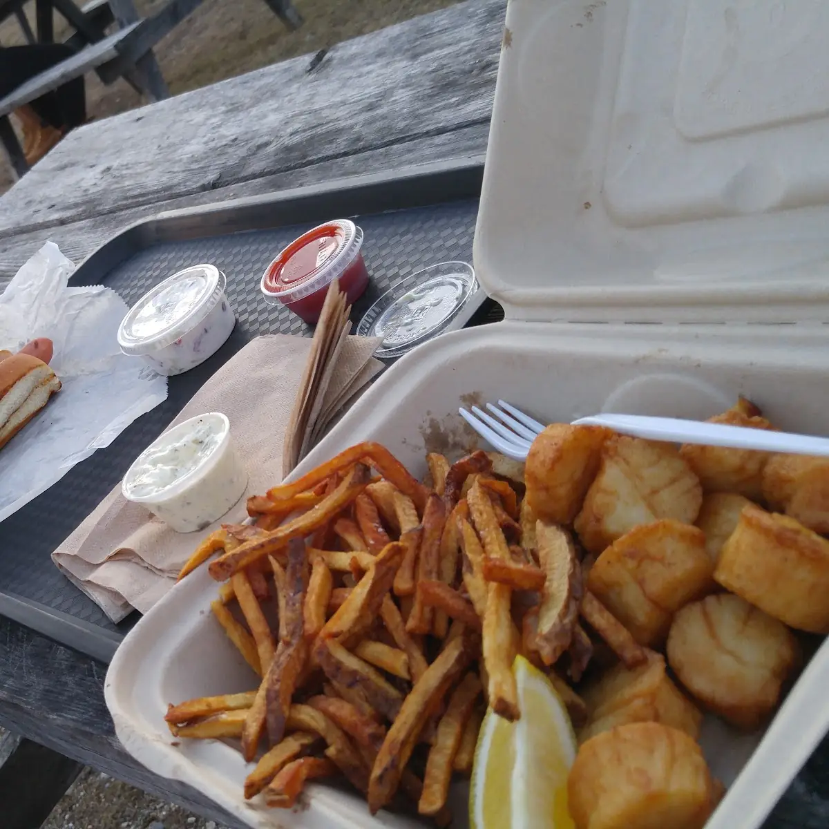 Hot Dog and Fried Scallops