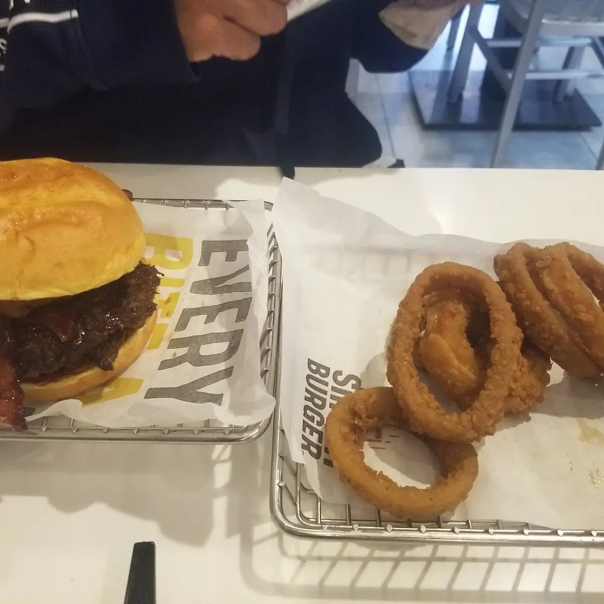 BBQ Bacon Burger and Onion Rings