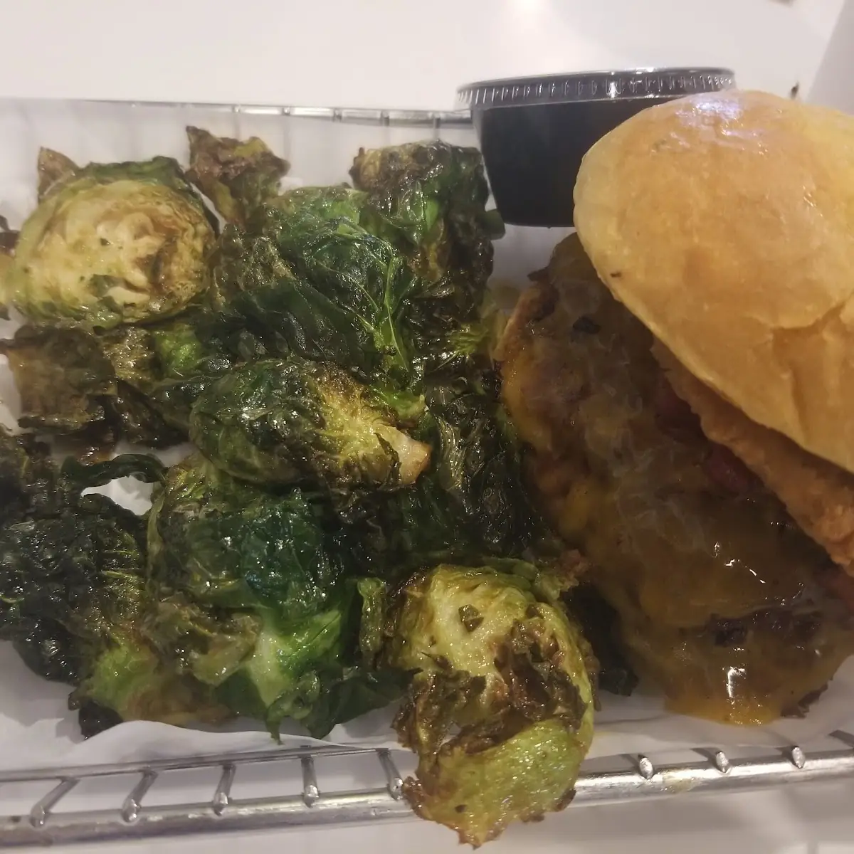 Cheddar BBQ Double Cheeseburger and Brussels Sprouts