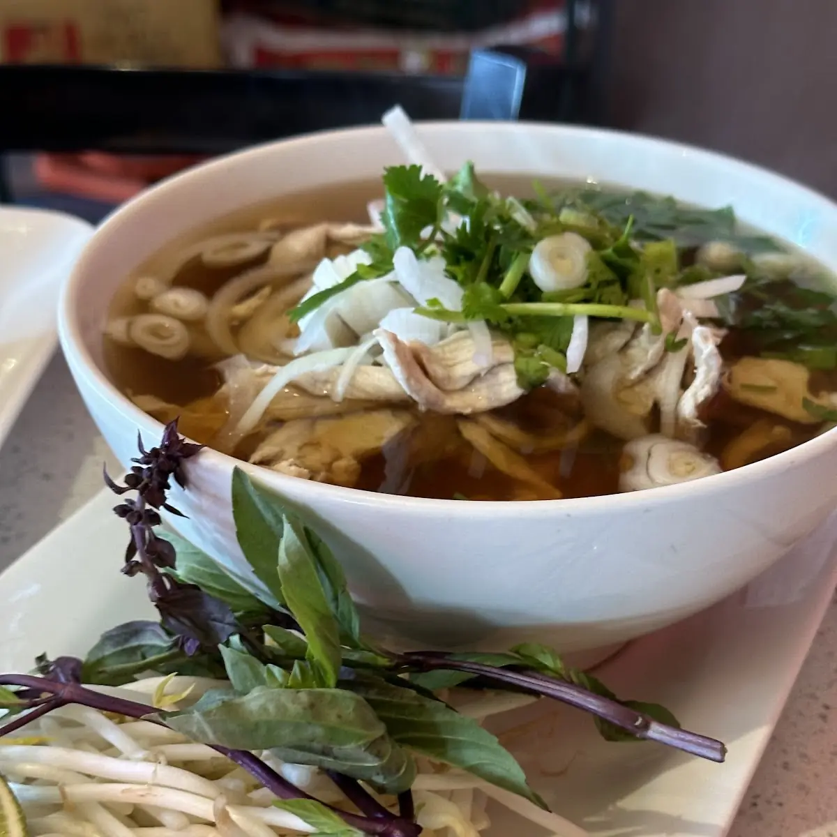 Chicken Pho with Rare Beef Added