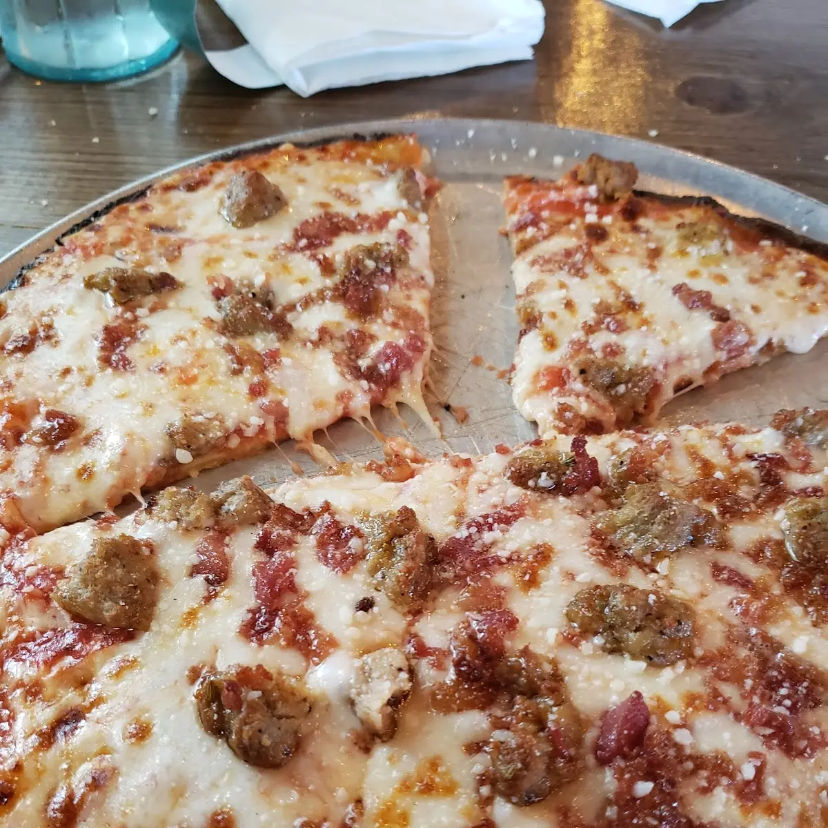 Cauliflower Crust with Bacon and Sausage Pizza